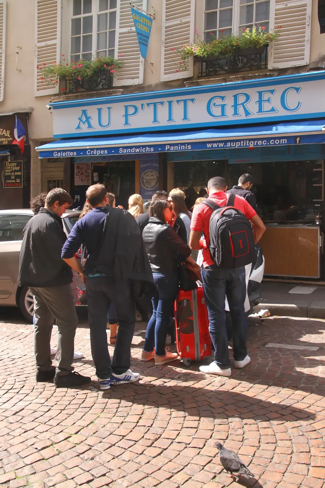 A crêperie shopfront on Rue Mouffetard in Paris, photographed in 2017