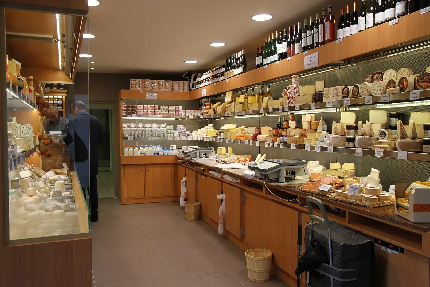 Cheese on display at a shop on Rue Mouffetard in Paris