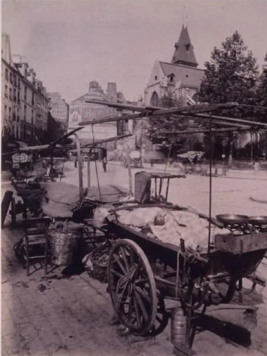 The marketplace in rue Mouffetard near the church of Saint-Médard in Paris, photographed in 1910 by Eugène Atget